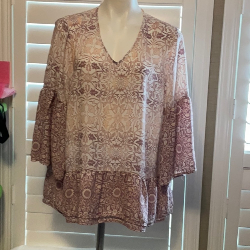 Cato Pink Ruffled 3/4 Sleeve Blouse